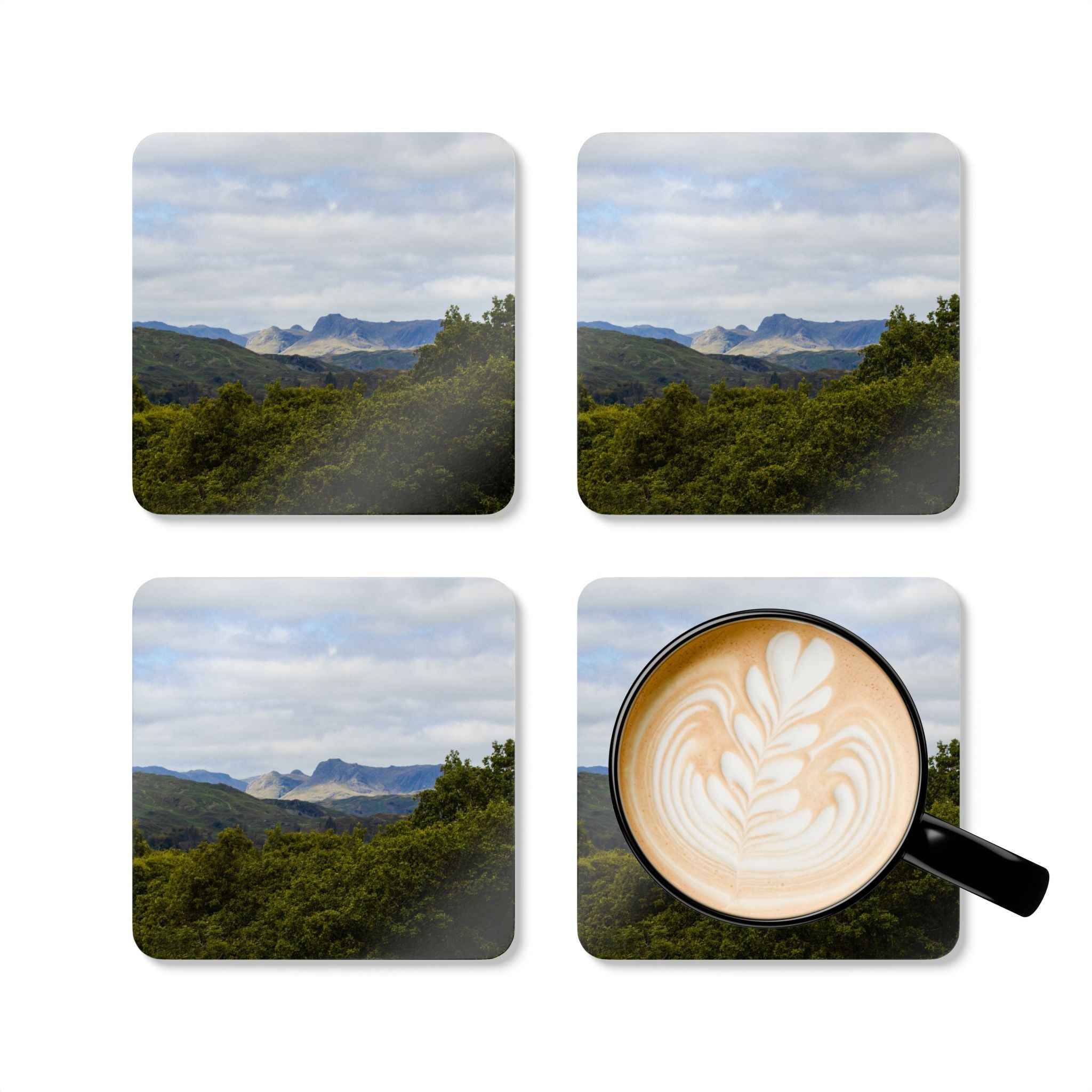 Scafell Pike Landscape Corkwood Coaster Set - Rustic Home Decor