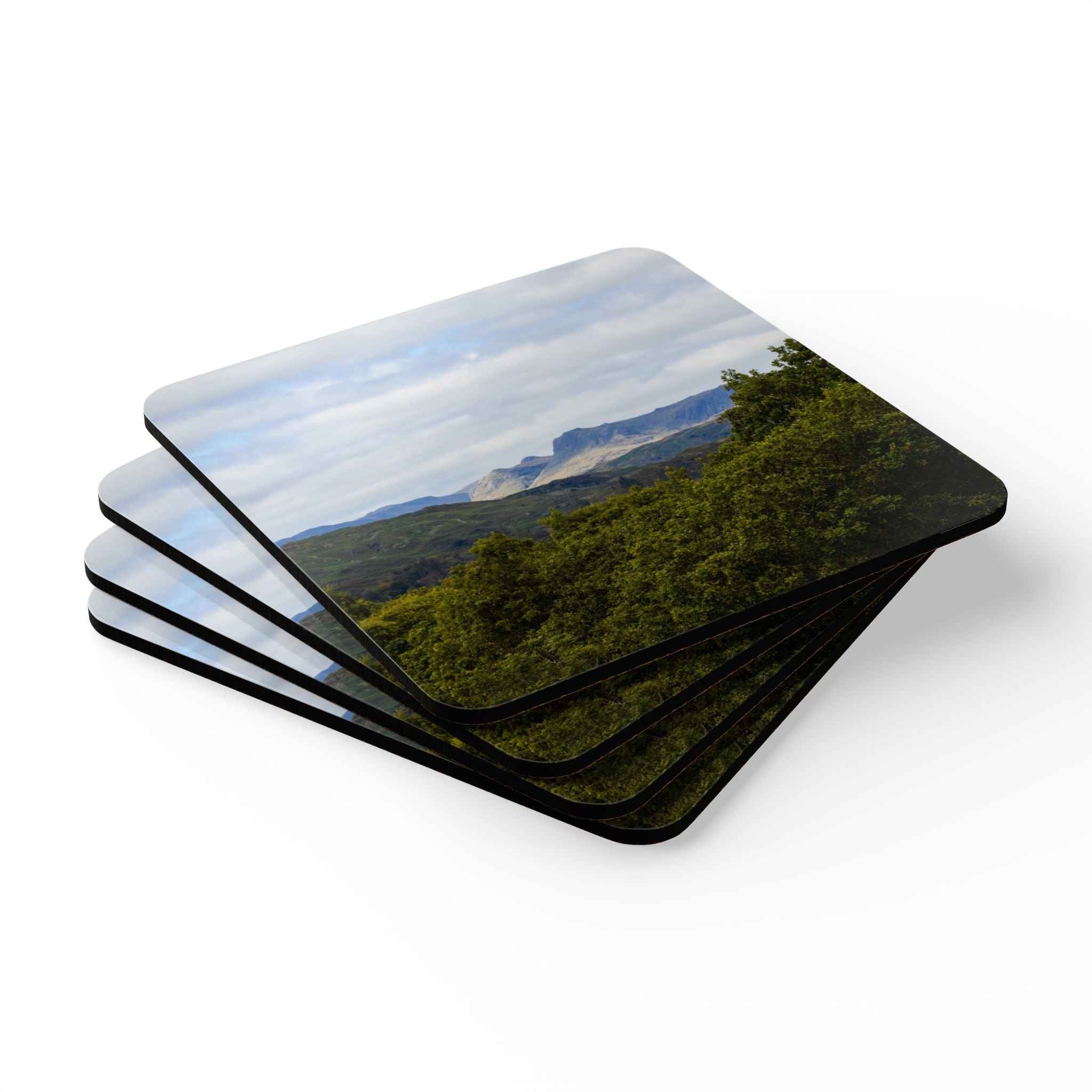 Scafell Pike Landscape Corkwood Coaster Set - Rustic Home Decor