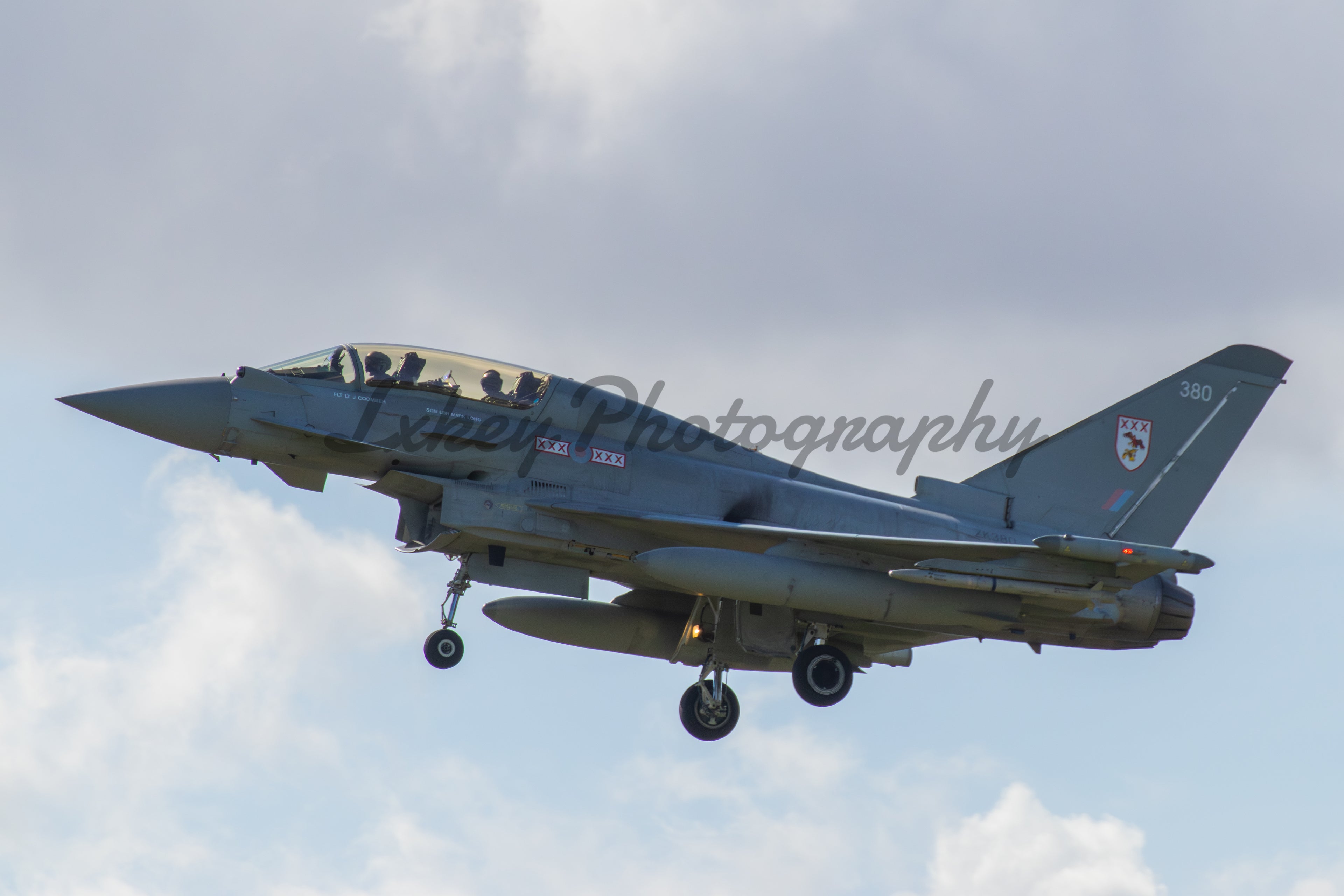 RAF Eurofighter Typhoon Landing A4 Framed Print (Co-pilot spotted the camera)